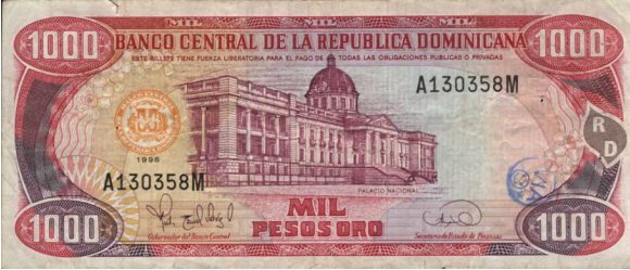 1000 pesos, parte de delante