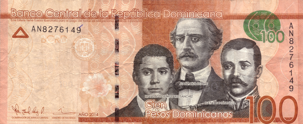 100 pesos, parte de delante, 2014