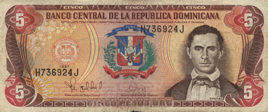 5 pesos, parte de delante